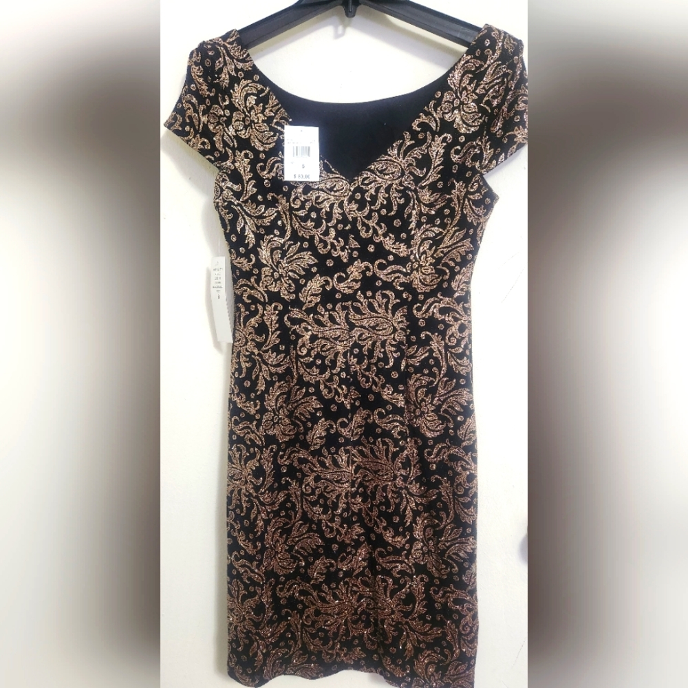 NWT Black and gold glitter dress
